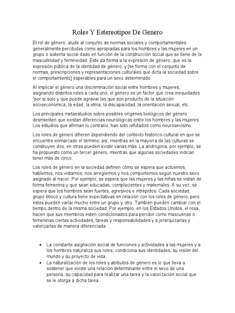Roles Y Estereotipos de Genero | PDF | Rol de género | Género