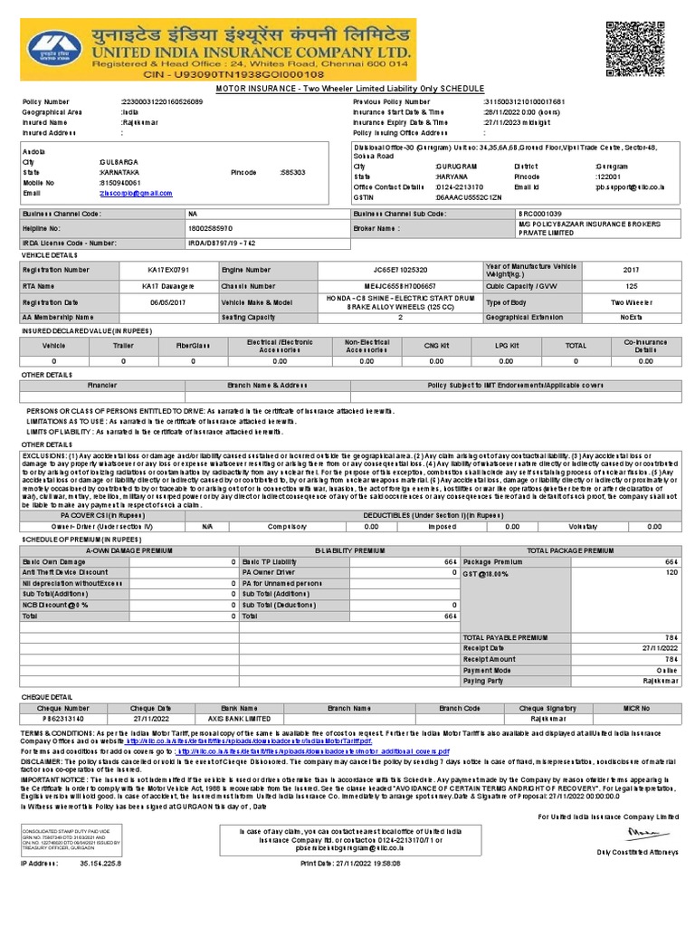PolicySoftCopy 509109346 | PDF | Insurance | Cheque