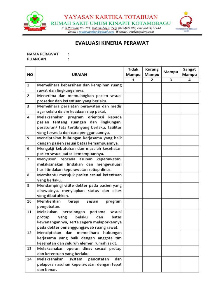 Evaluasi Kinerja Perawat di Ruangan | PDF | Pengembangan Diri ...