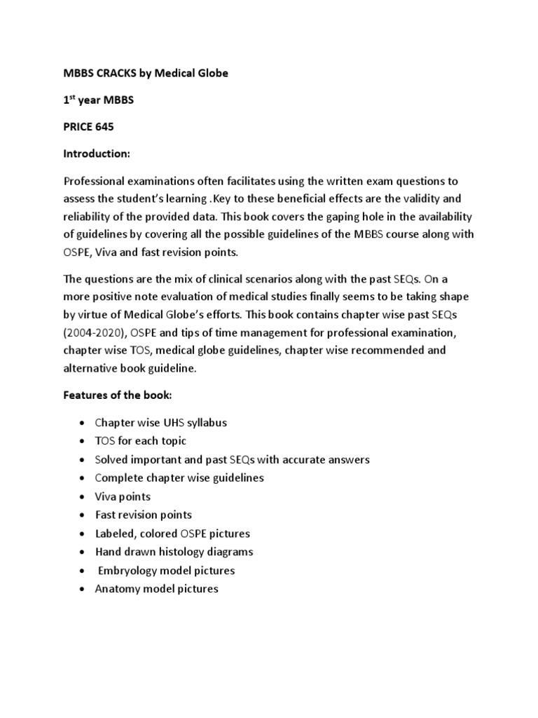 1st Year Mbbs Medical Globe Pdf Medical School Test Assessment