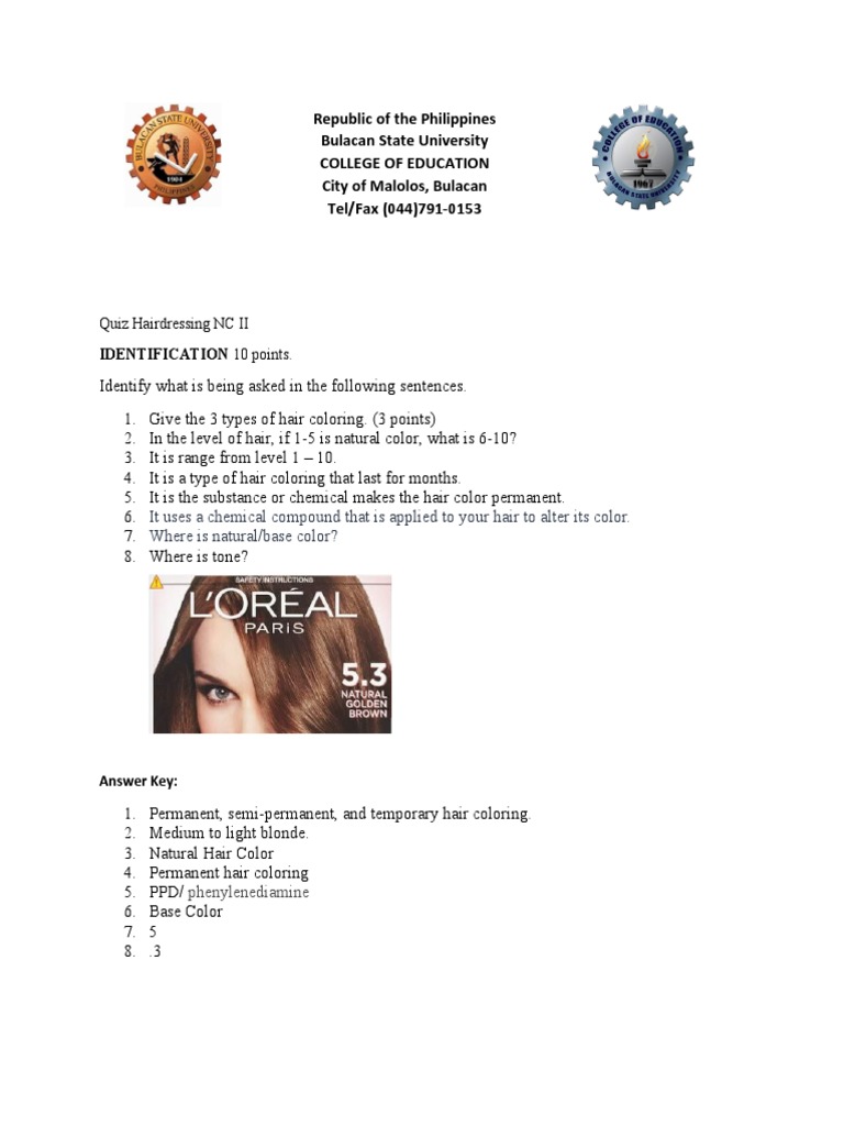 Quiz Hairdressing NC II PDF