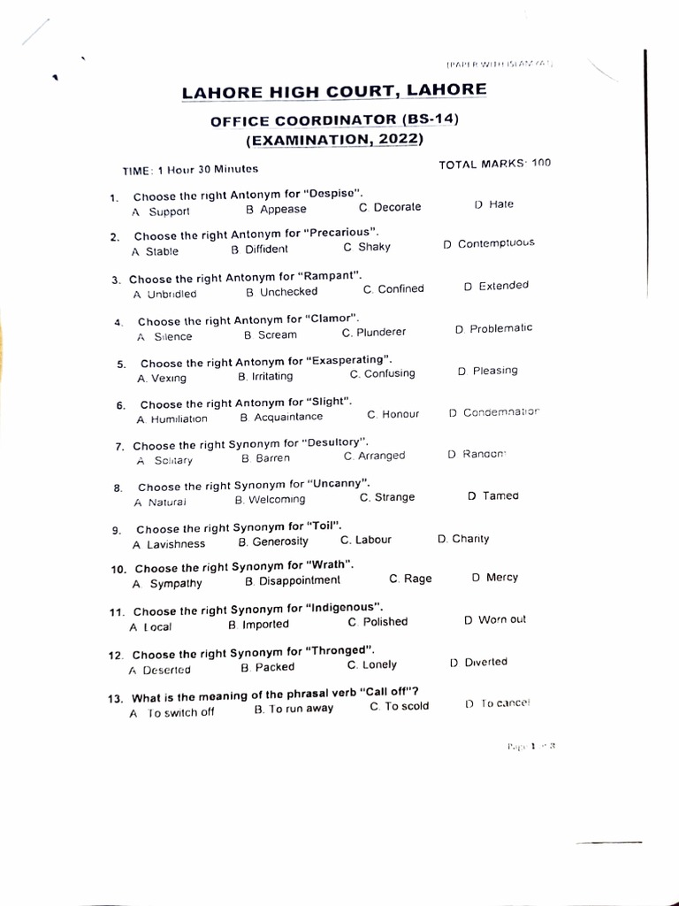 Lahore High Court Office Coordinator PDF Linguistic Morphology