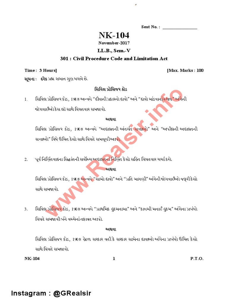 LL.B., Sem.V 301 Civil Procedure Code and Limitation Act 2017 PDF