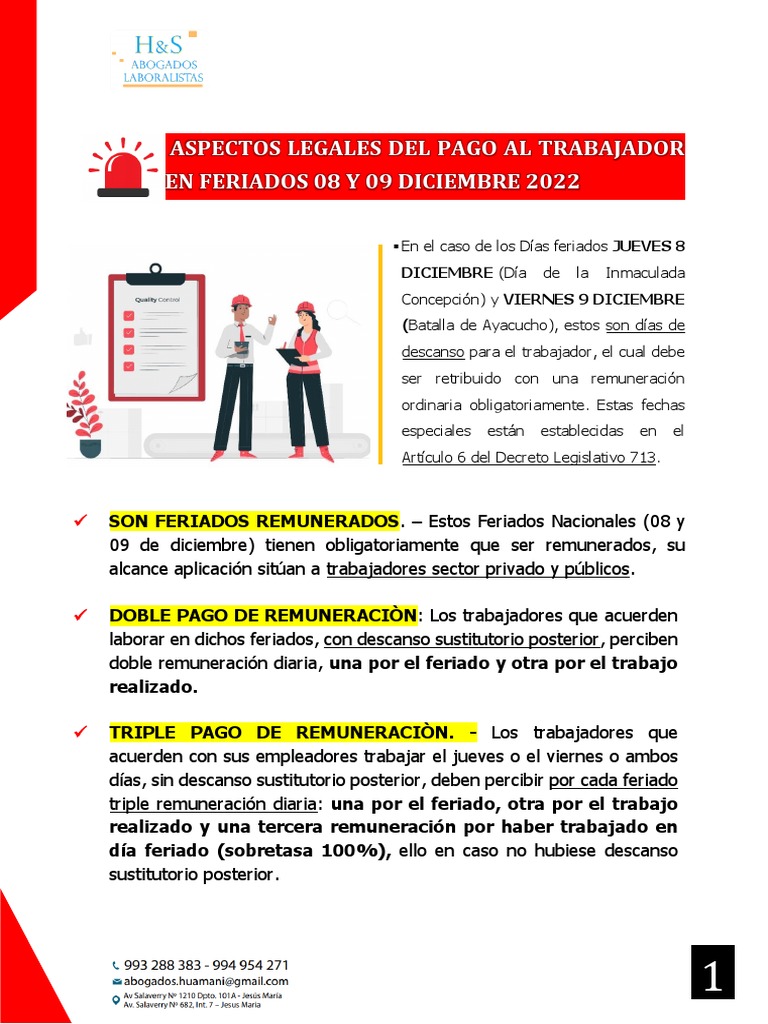 Pagos Al Trabajador Feriado 8 Y 9 Diciembre 2022 Pdf Salario