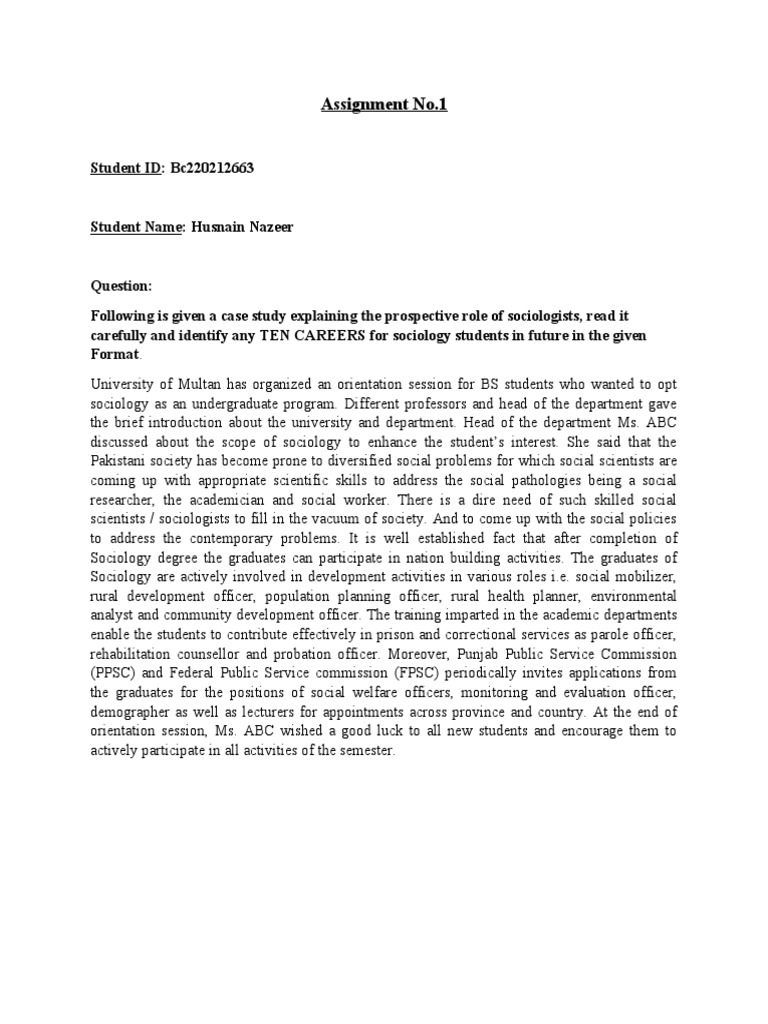 Fall 2022 - SOC101 - 1 - BC220212663 | PDF | Sociology | Social Sciences