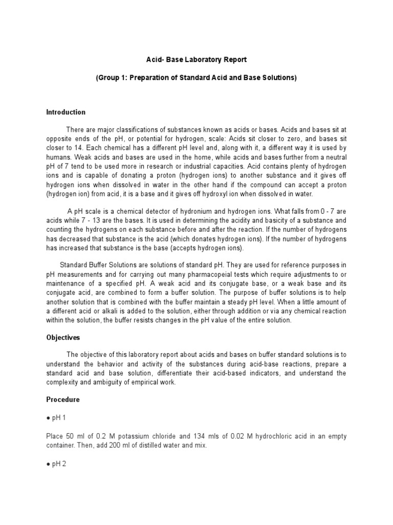 Acid Base Lab Report PDF Ph Acid
