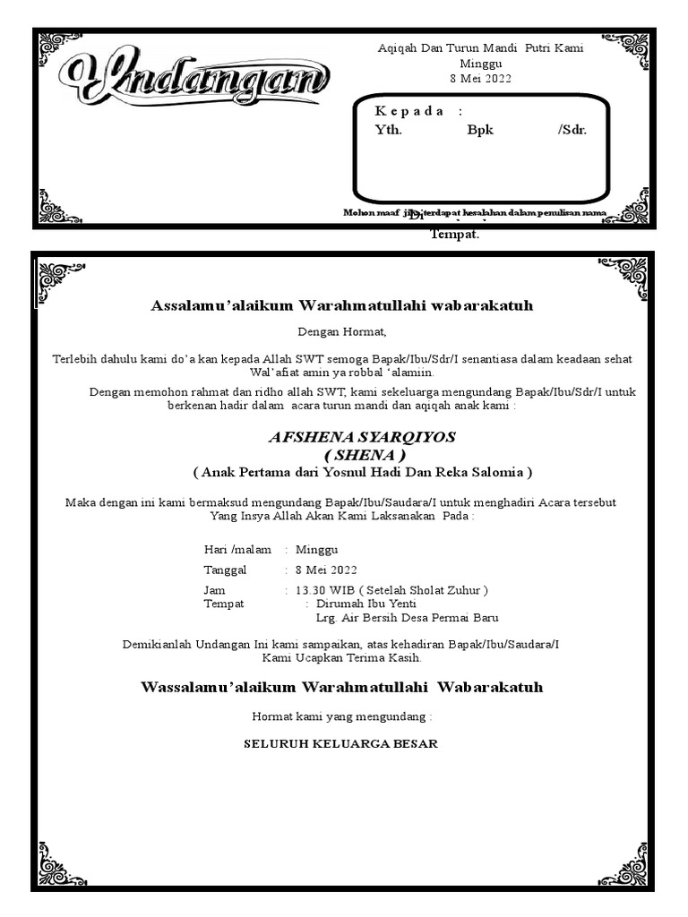 Undangan Aqiqah | PDF