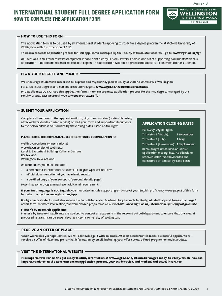 Annex 6 VUW Application Form For MTESOL Programme PDF