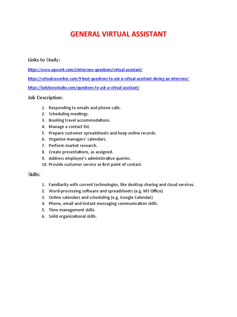 General Virtual Assistant: Links To Study | PDF | Career & Growth ...