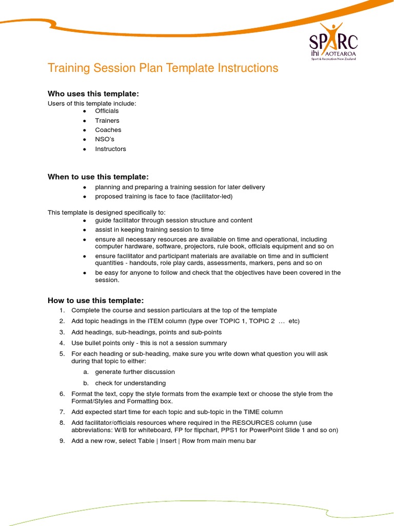 Training Session Plan Template | PDF | Communication | Computing
