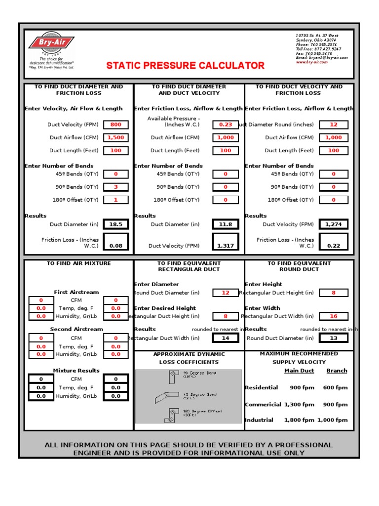 Static Pressure Calculator r3 Duct (Flow) Gas Technologies