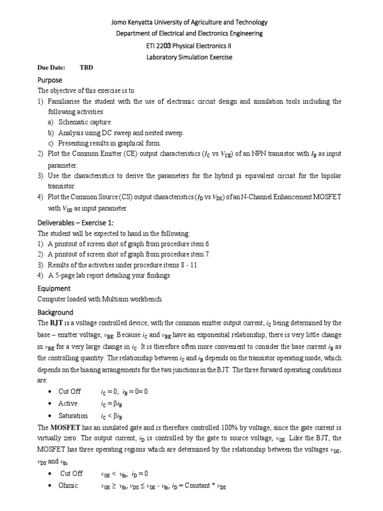 Physical Electronics II Lab Simulation Exercise | PDF