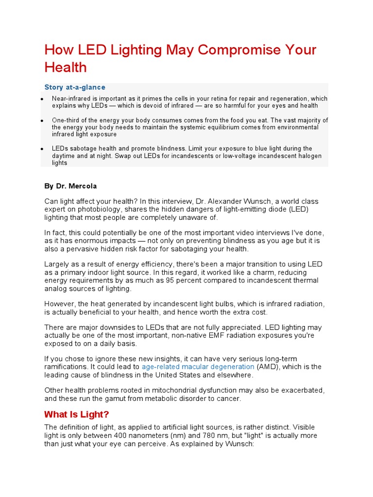 The Dangers of LED Lighting PDF Infrared Light Emitting Diode