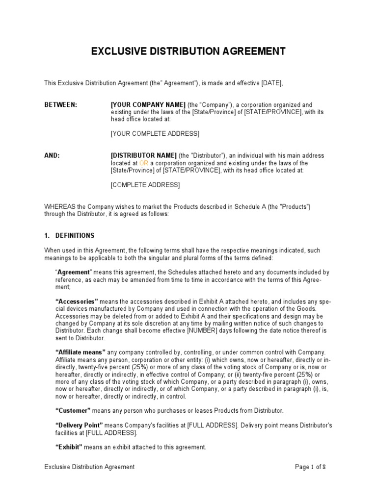 Exclusive Distribution Agreement PDF Receipt Justice