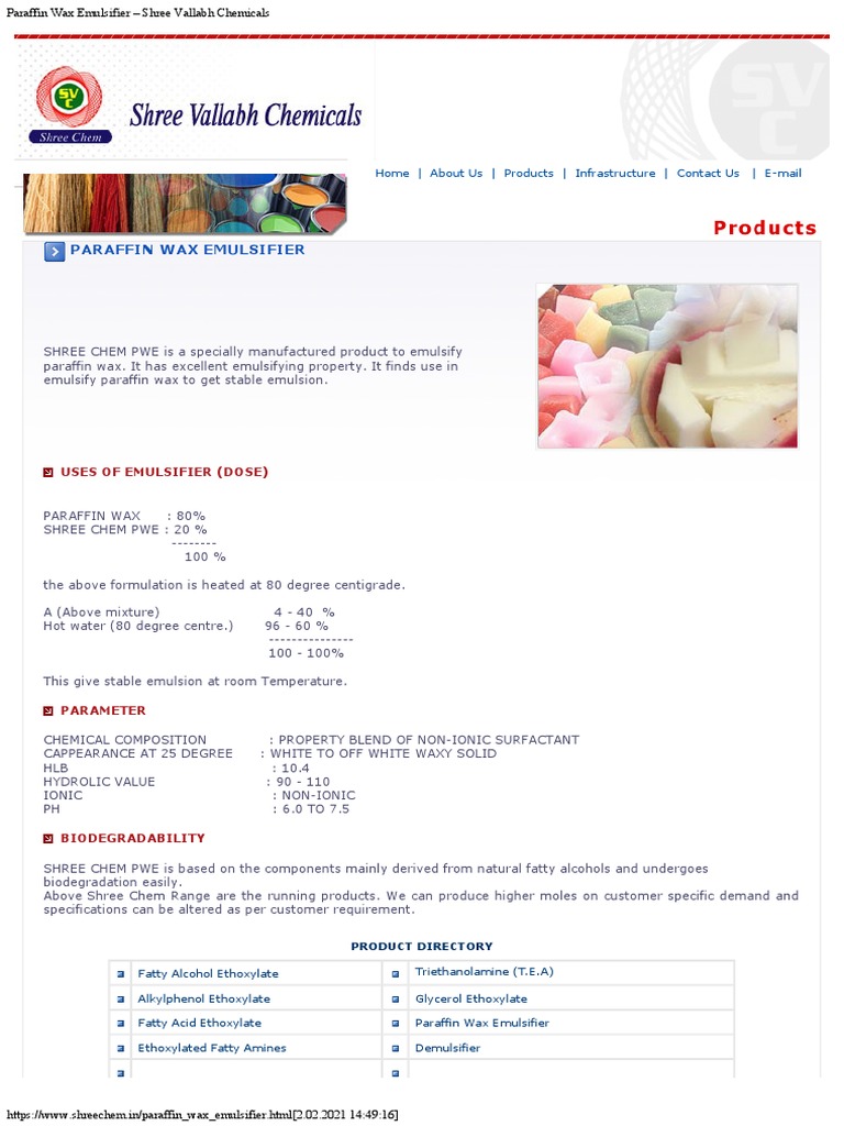 Paraffin Wax Emulsifier Shree Vallabh Chemicals PDF Emulsion Wax