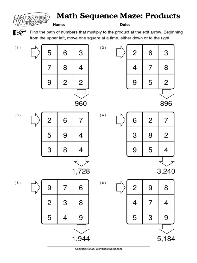 WorksheetWorks Math Sequence Maze Products 5 PDF