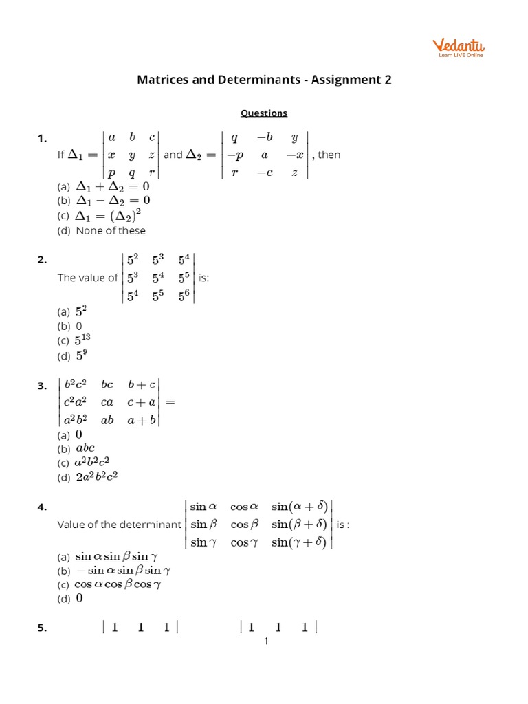 Matrices and Determinants - Assignment 2 | PDF