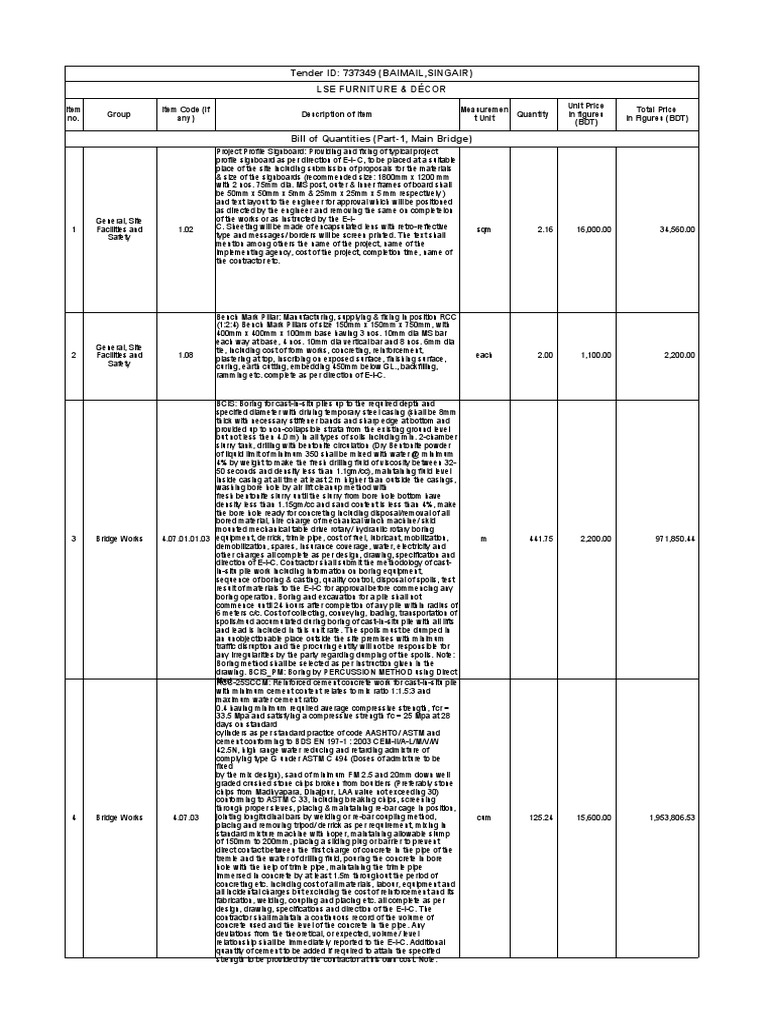 Tender ID 737349: Bridge Construction Details | PDF | Concrete | Deep ...