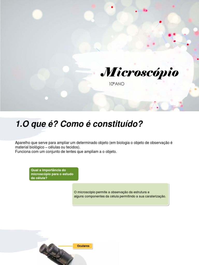 Estrutura e Funções do Microscópio | PDF | Microscópio | Célula (Biologia)