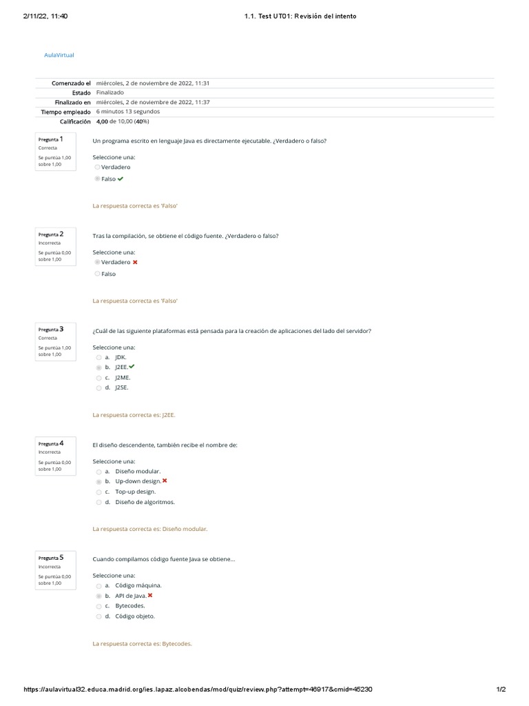 Revisión Test Java UT01 | PDF | Java (lenguaje de programación ...