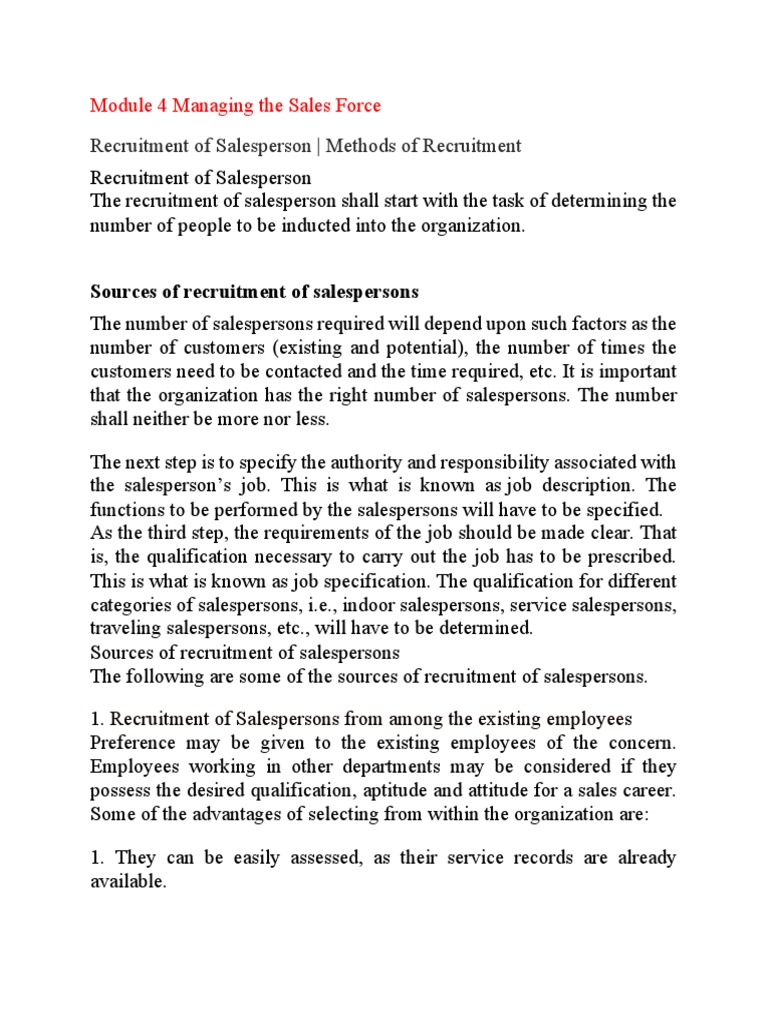 Salesperson Recruitment Strategies Guide | PDF | Sales | Recruitment
