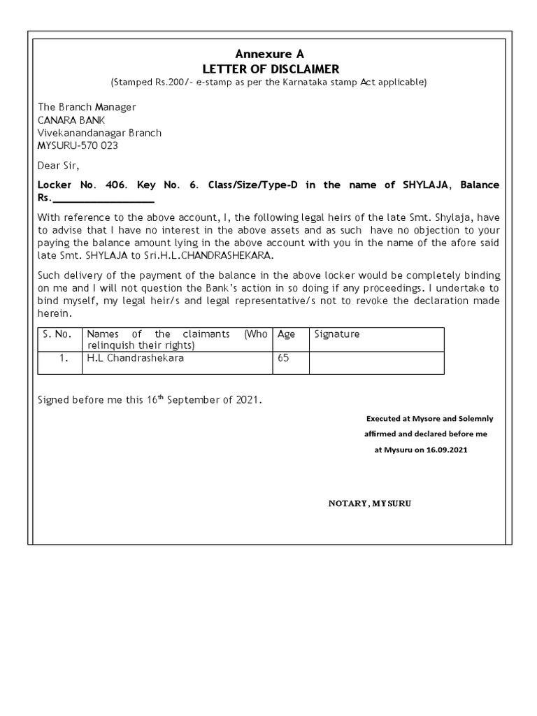 canara-bank-h-l-chandrashekar-annexure-a-letter-of-disclaimer-ver-1-1