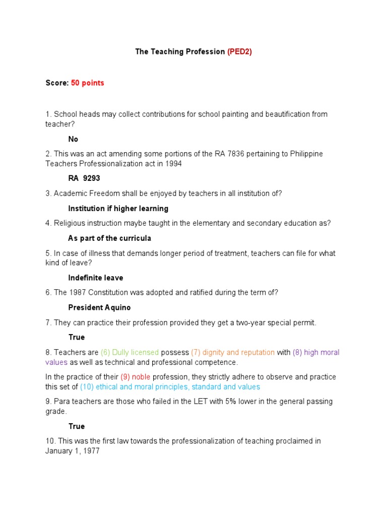 Teaching Profession Midterm Exam Review | PDF | Career & Growth