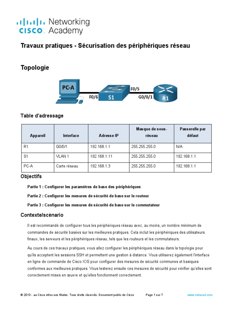 Sécurisation des périphériques réseau | PDF | Adresse IP | Topologie de ...