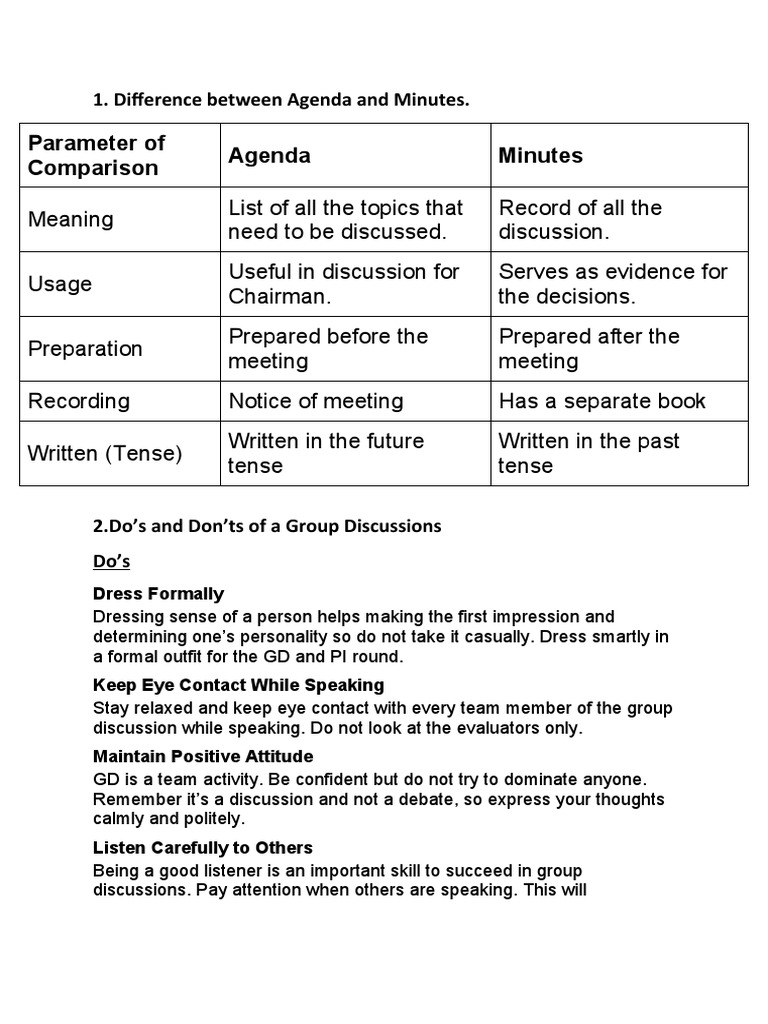 What Is Difference Between Agenda And Minutes Of Meeting