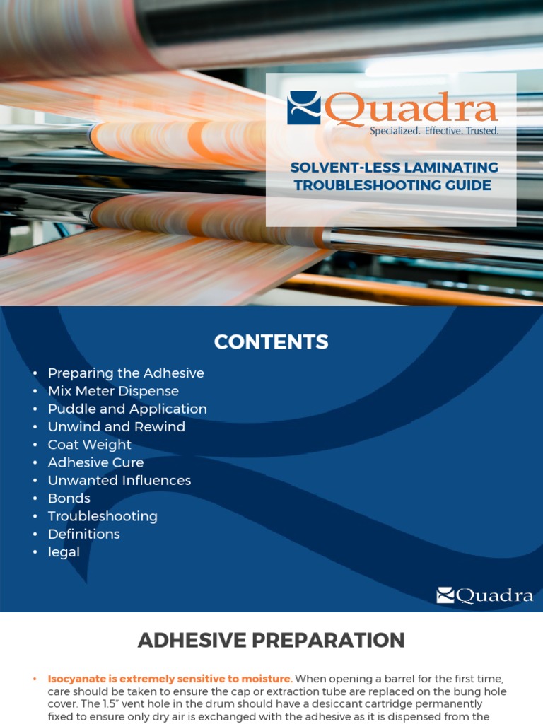 Solventless Laminating Troubleshooting Guide | PDF | Adhesive | Lamination