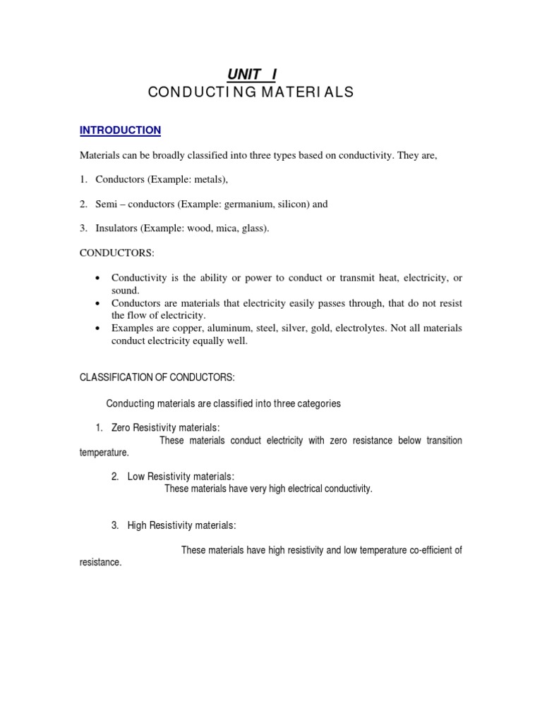 Lecture Notes Unit 1 Electron Electrical Resistivity And Conductivity
