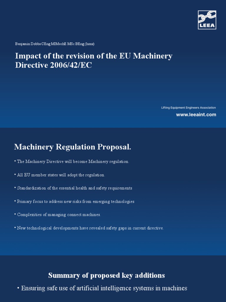Machinery Directive Presentation PDF Safety Risk Assessment