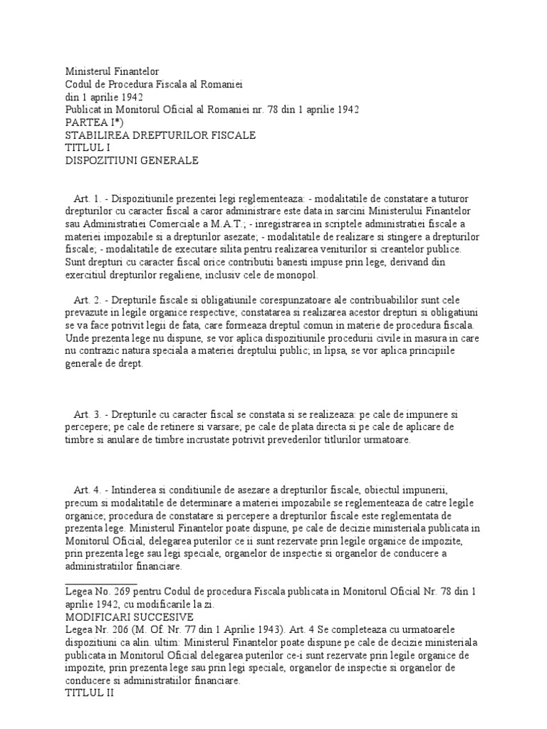 Codul De Procedura Fiscala Al Romaniei 1942