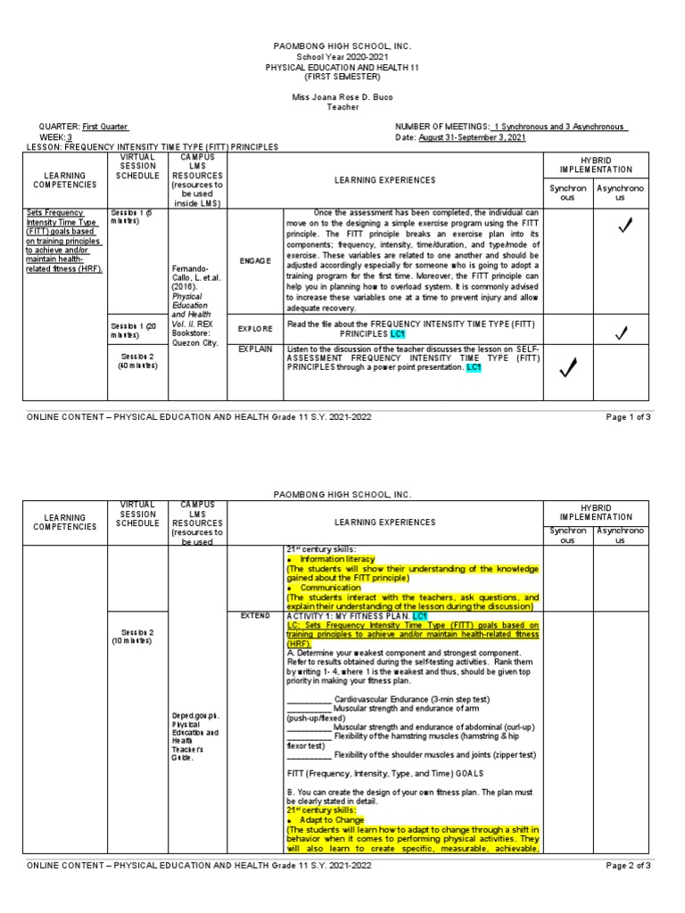 Lp Week 3 Pe And Health 11 Approved Pdf Physical Fitness