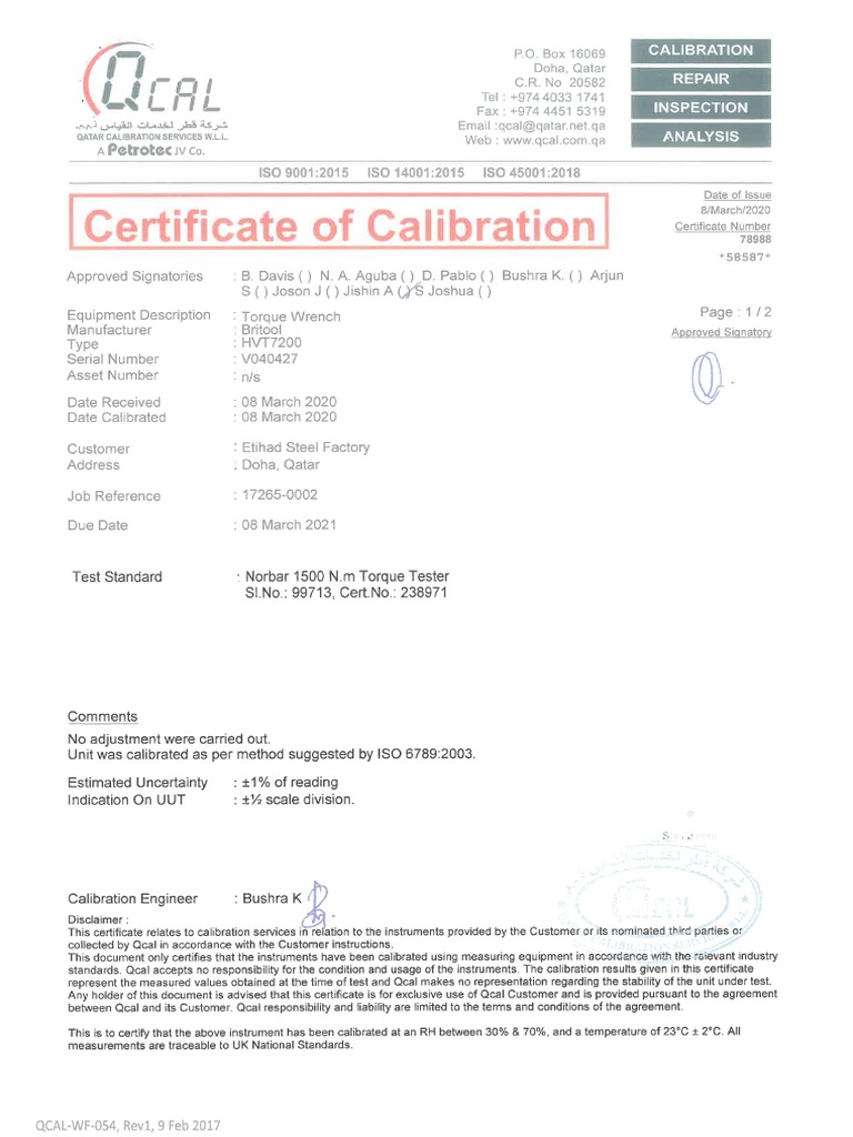Torque Wrench Calibration PDF