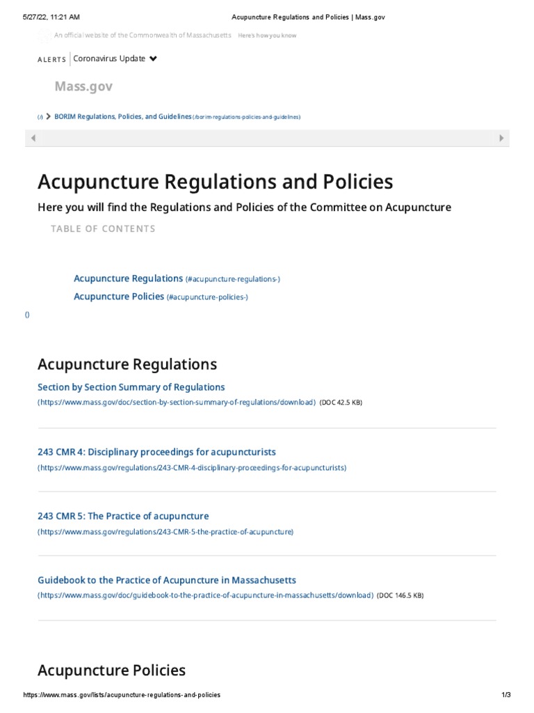 Acupuncture Regulations and Policies - Mass - Gov | PDF | Acupuncture ...