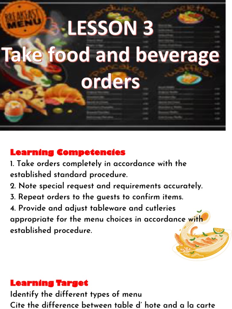 LESSON 3A Types of Menu | PDF | Menu | Nutrition