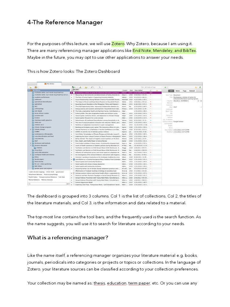 Organizing Literature and Managing References An Overview of the