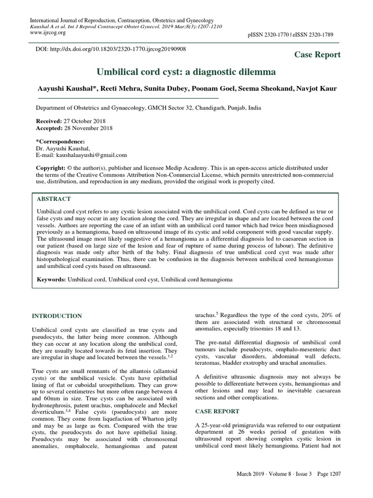 Umbilical Cord Cyst - A Diagnostic Dilemma | PDF | Pregnancy | Fetus