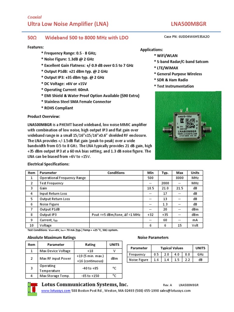 LNA500M8GR PDF Amplifier Information And Communications Technology