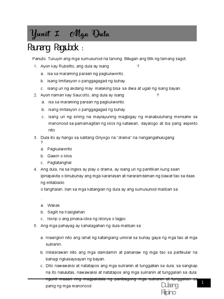 Dulang Tradisyonal at Mga Terminolohiya Sa Dulaan 1 | PDF