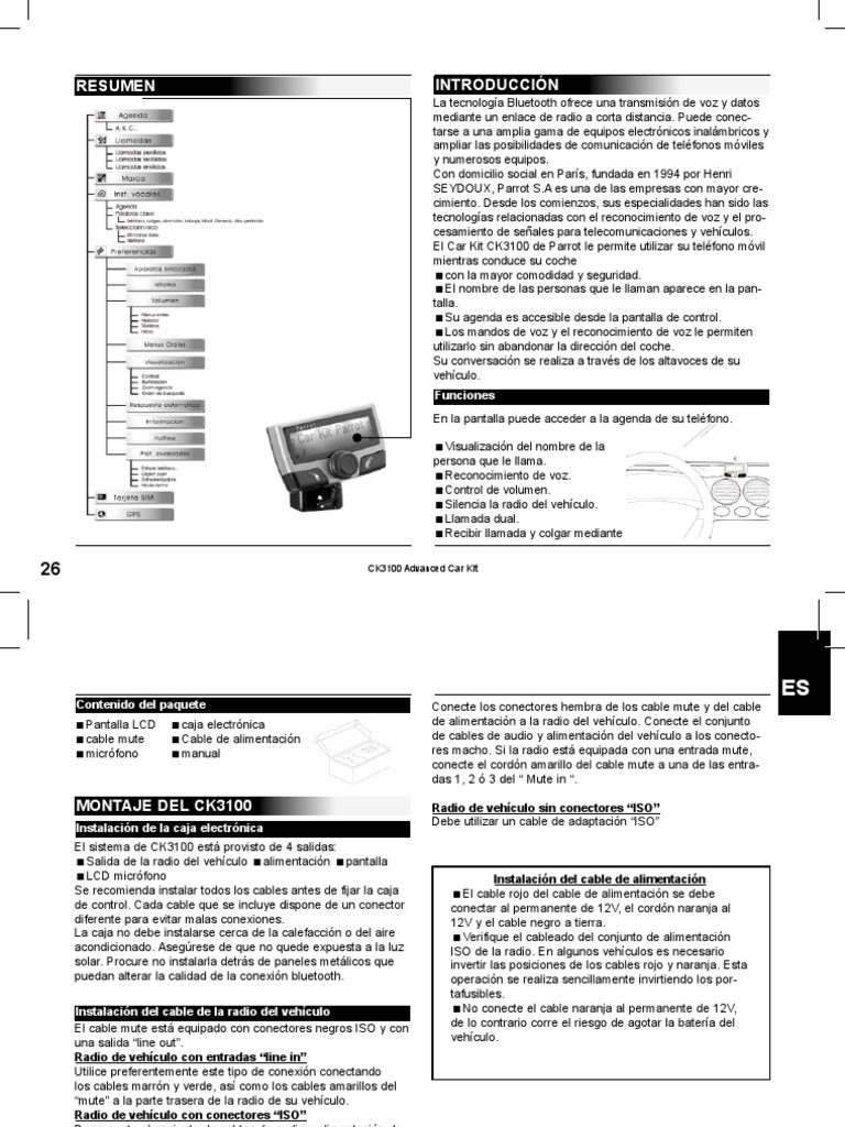 Manual Parrot ck3100 PDF Teléfonos móviles Asistente personal digital