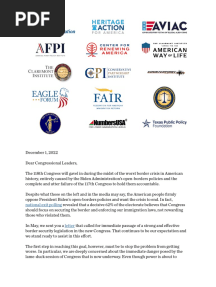 12.1 Immigration Hawks Write To Congressional Leaders