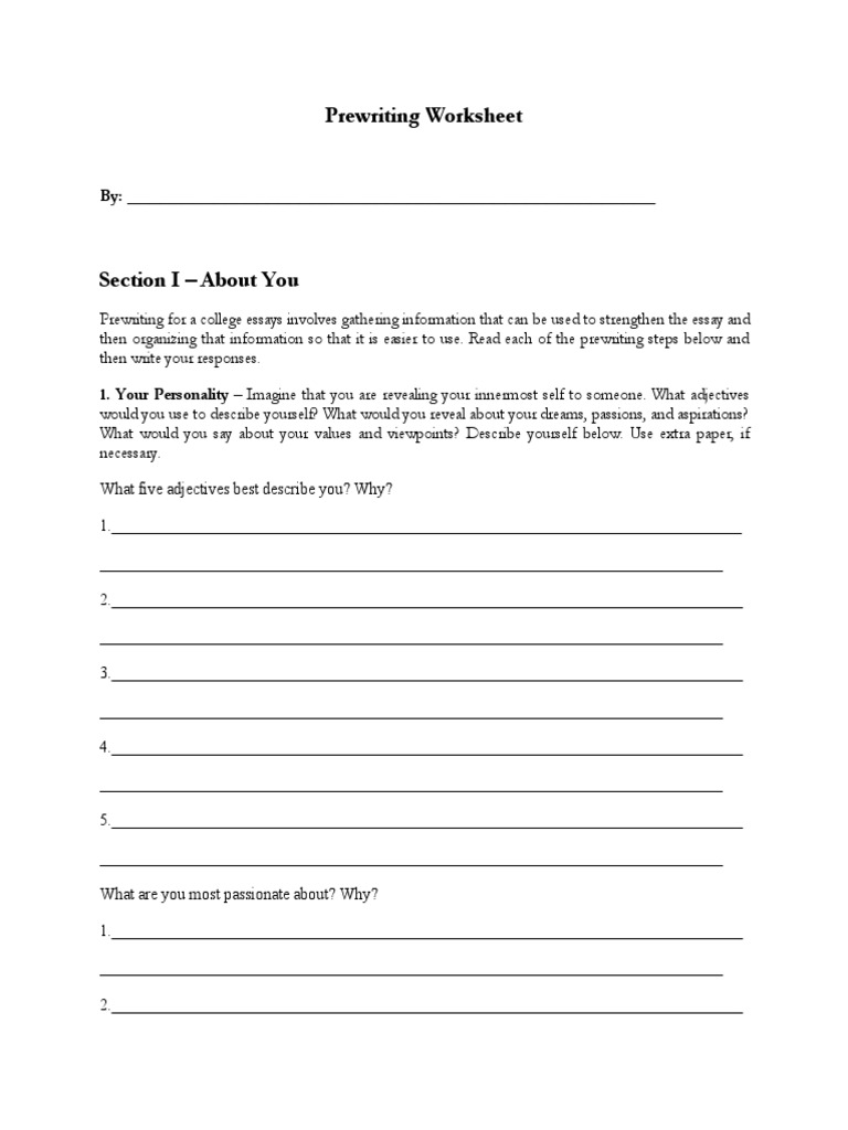 Prewriting Worksheet PDF Essays Experience