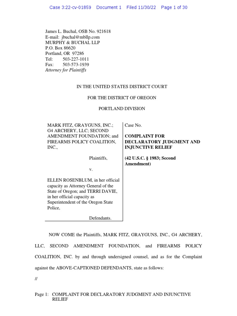 SAF Files Federal Lawsuit Challenging Oregon Measure 114 Provisions