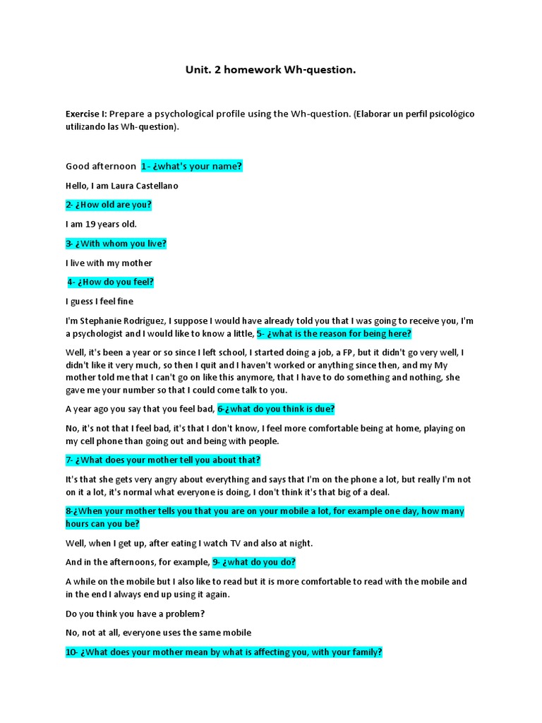 Psychological Profile Using Wh-Questions | PDF | Internet