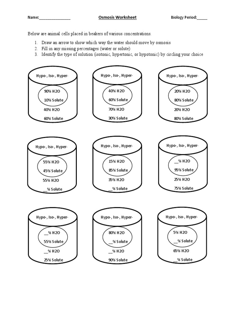 Osmosis Practice Problems Worksheet | PDF | Osmosis | Chemistry