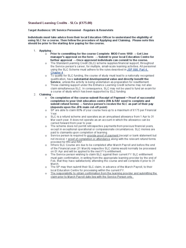 Standard Learning Credits PDF