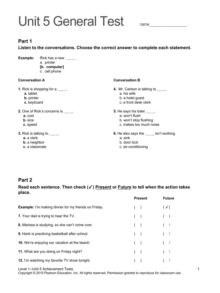 Cony Palma Top Notch 1 Unit 5 Assessment PDF