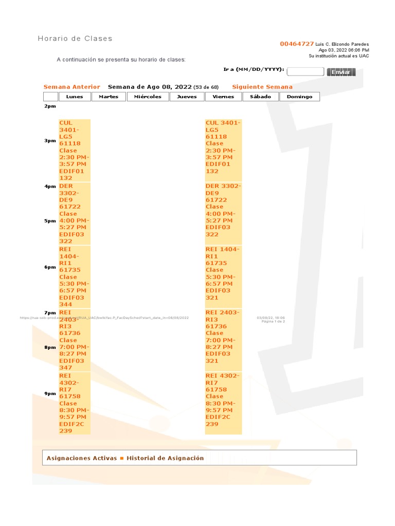 Horario de Clases Anáhuac PDF